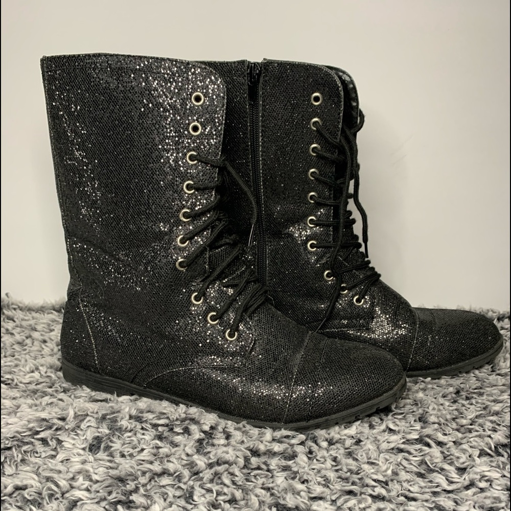 Black glitter boots